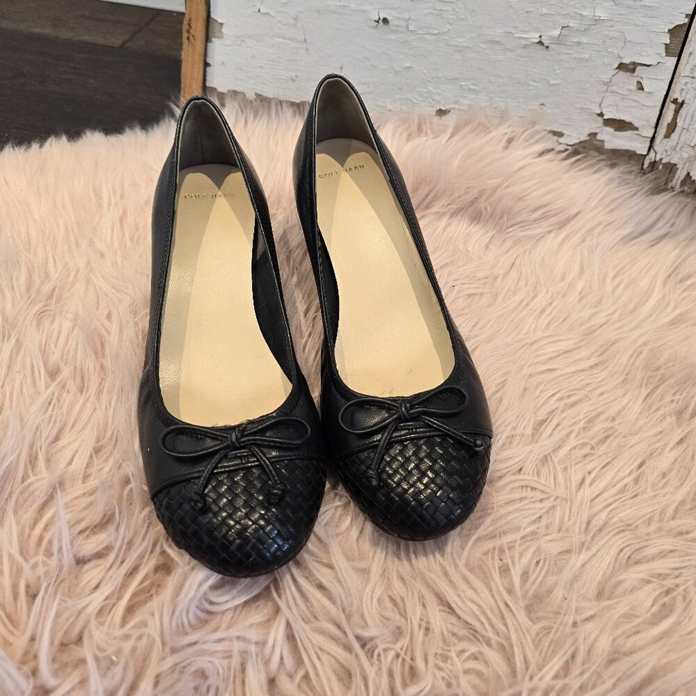 Black leather Cole Hann wedges